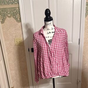 beachlunchlounge Pink Checkered Button Down Shirt